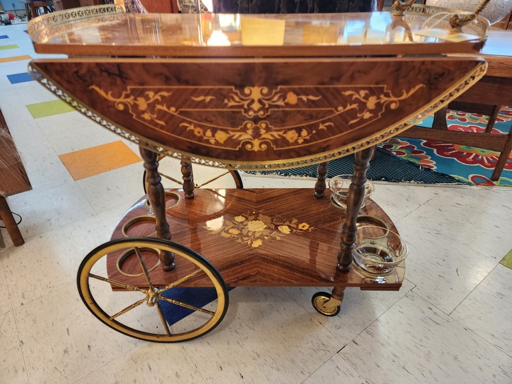 Vintage Italian Drop Leaf Bar Card Trolley