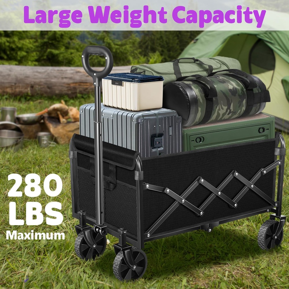 Wagons Carts Foldable,280 LBS Large Capacity Foldable Wagon Cart Collapsible ...