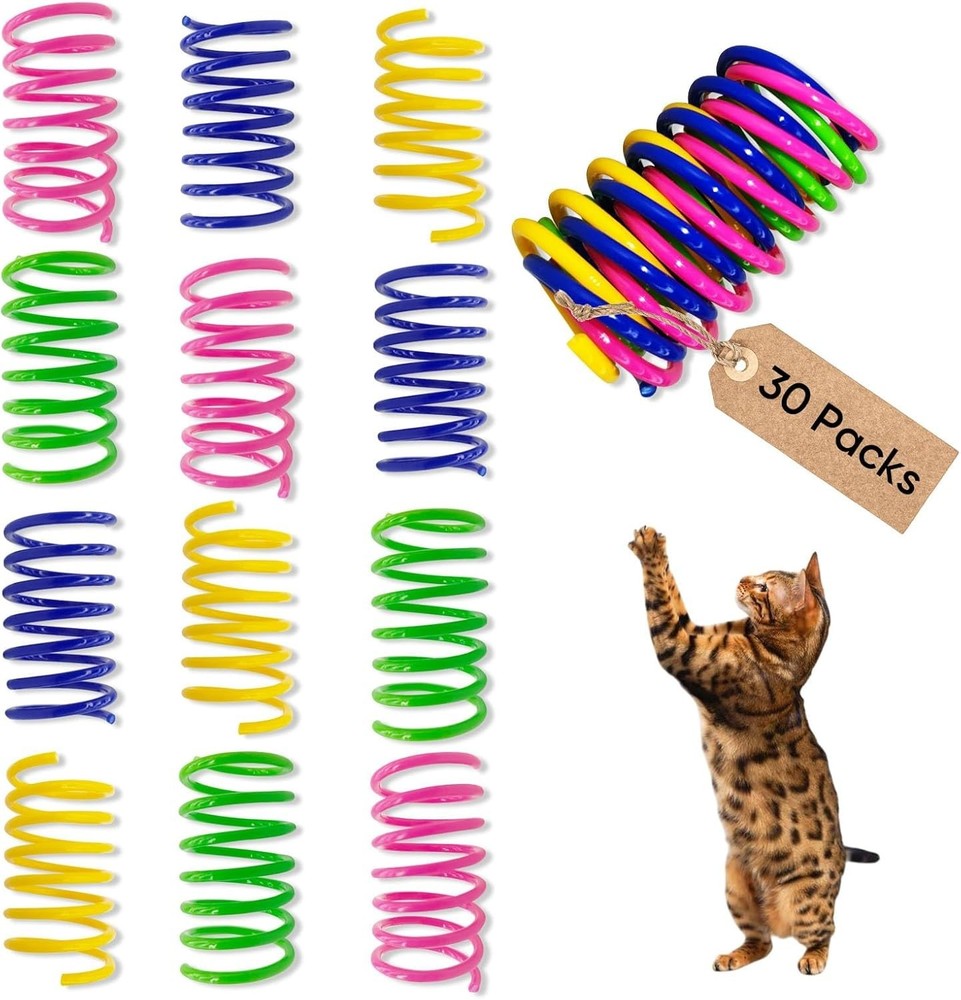 Bright & Engaging 30-Pack Cat Spring Toys for Kittens - Safe & Non-Toxic