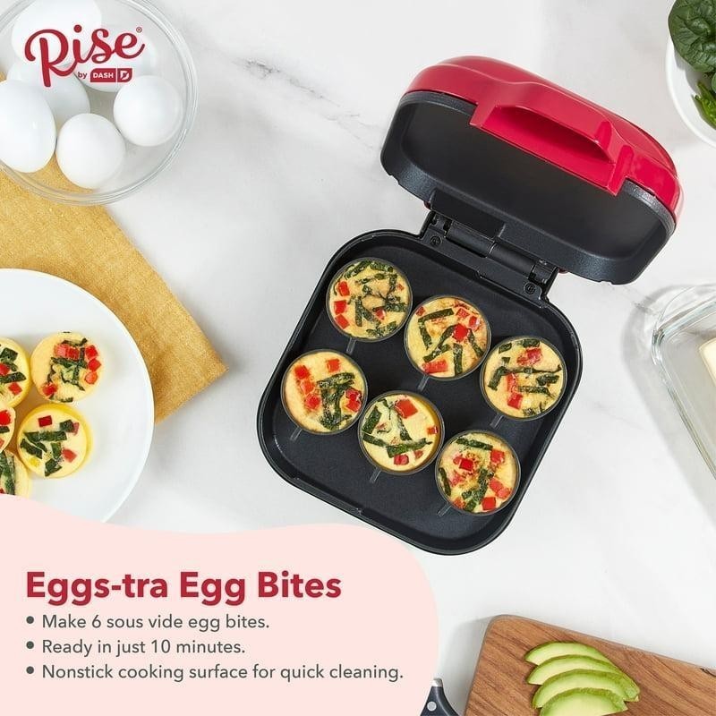 Compact Egg Bite Maker W/ 6 Silicone Molds Nonstick Interior Recipe Guide 420W