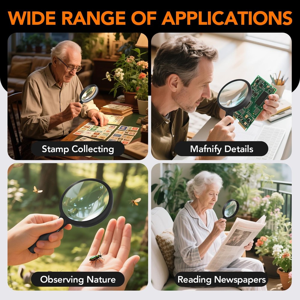 2000mAh Rechargeable Magnifying Glass with Light, 5X/10X Large Handheld Light...