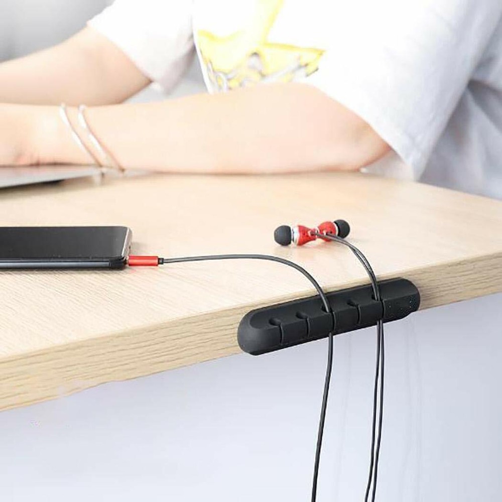 Durable Silicone Self-Sticking Desktop Cable 5-Cord Organizer