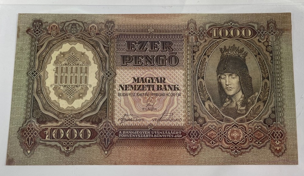 Hungary 1000 Pengo (#507) nice looking  note with light minor stains.