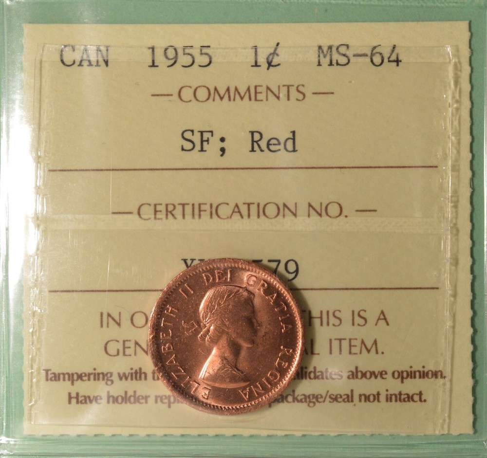 1955 - Canada Penny  - Graded ICCS MS-64 RED