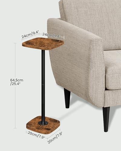 Small Side Table, Drink Table for Small Spaces, Square 1 Rustic Brown + Black