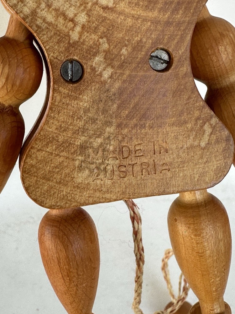 Vintage M. Gschnitzer Austrian Wooden Pull String Jointed Jester Clown Puppet