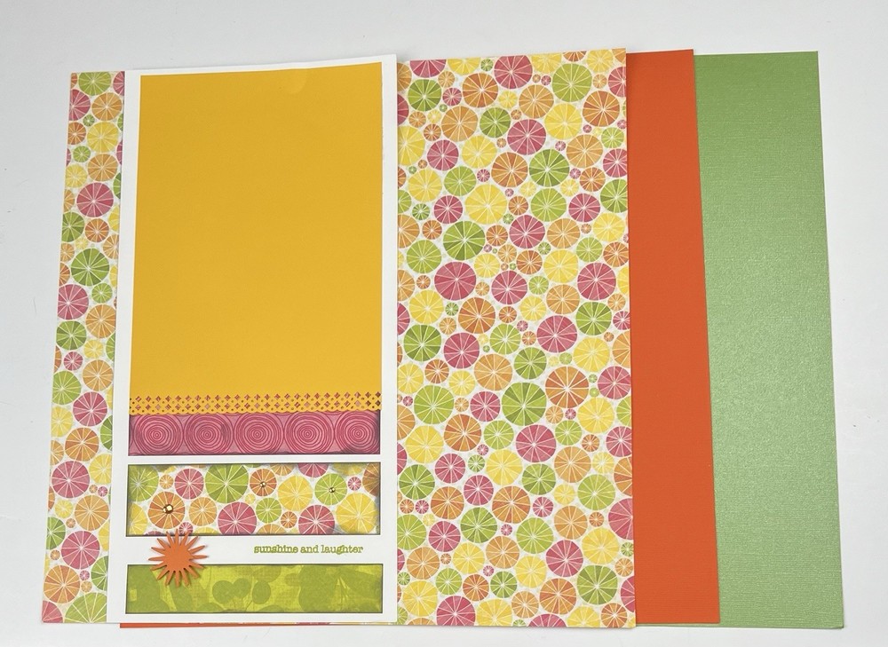12 x 12 Scrapbook Page Kit 3 Solid Sheets 1 Print Pre-made Page Pieces Sunshine