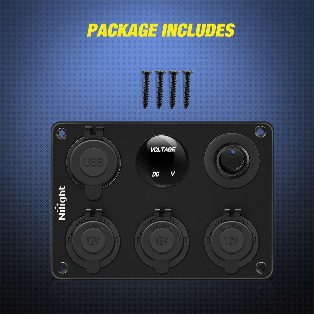 Nilight Cigarette Socket Panel Lighter Adapter w/ Dual USB Charger LED Voltmeter