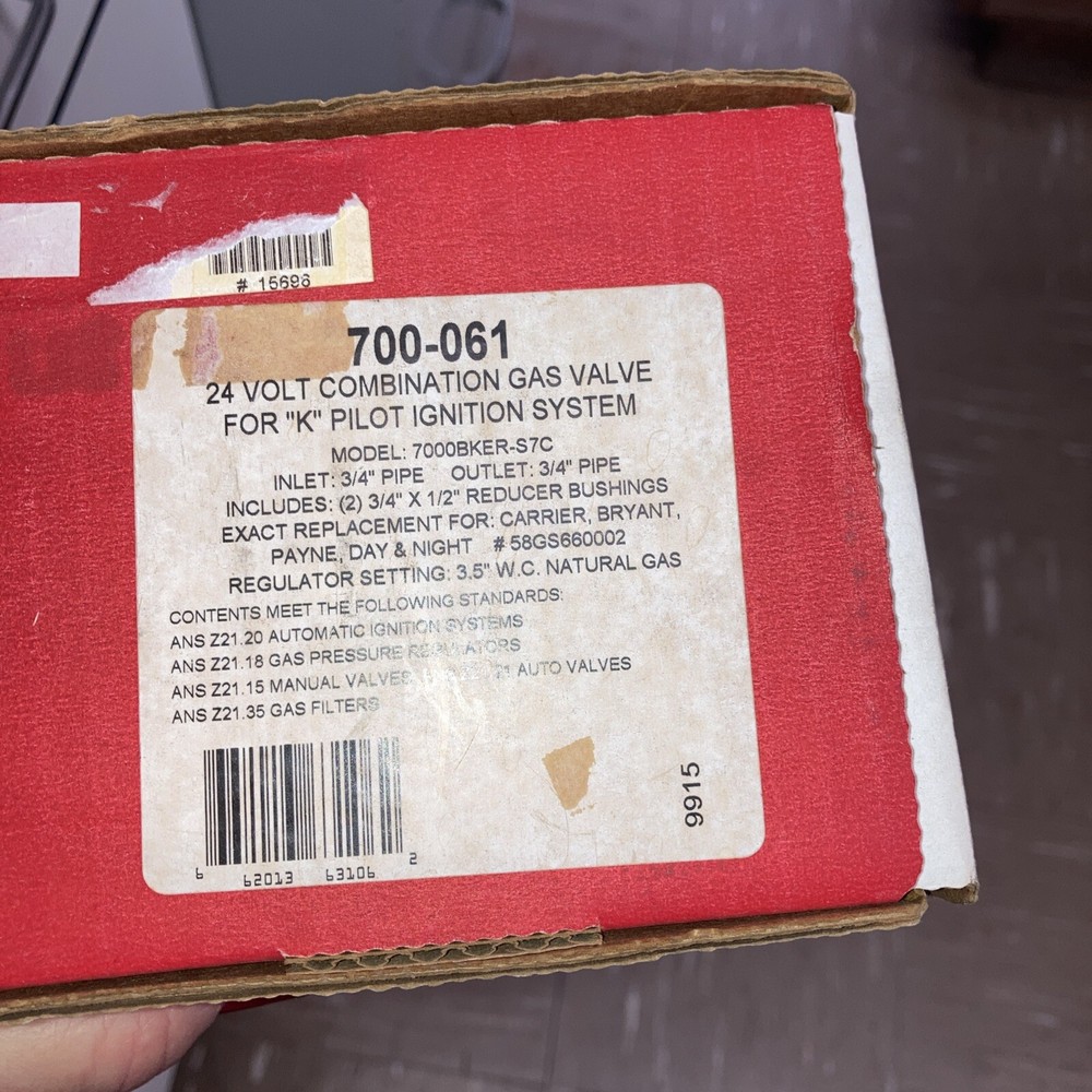 robertshaw gas valve for K Pilot Ignition System 700-061 24 Volt