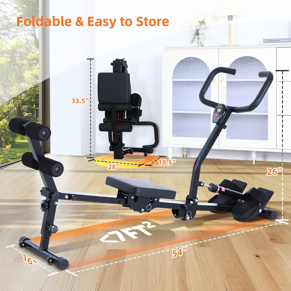 Foldable Rowing Machine for Home, Hydraulic Rowing Machine with 12-Level Resi...