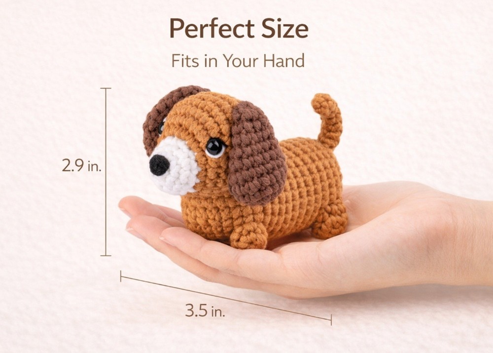 Beginner Crochet Kit 2 Dachshund Dog DIY Set with Step-by-Step Video Tutorial