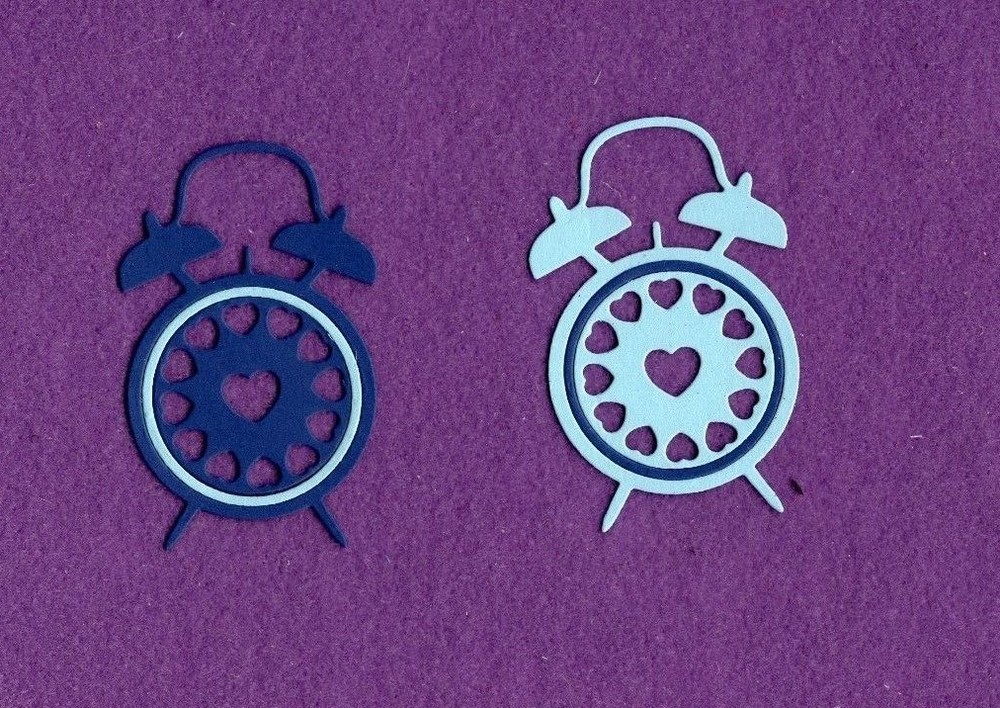 ALARM CLOCK with hearts die cuts scrapbook cards