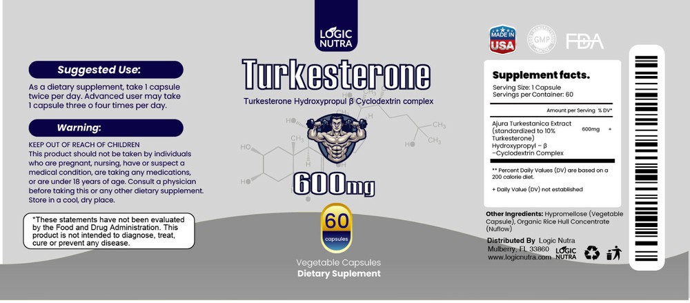 Turkesterone Hydroxypropyl B Cyclodextrin Complex 600 mg Maximum Strength 60 Veg