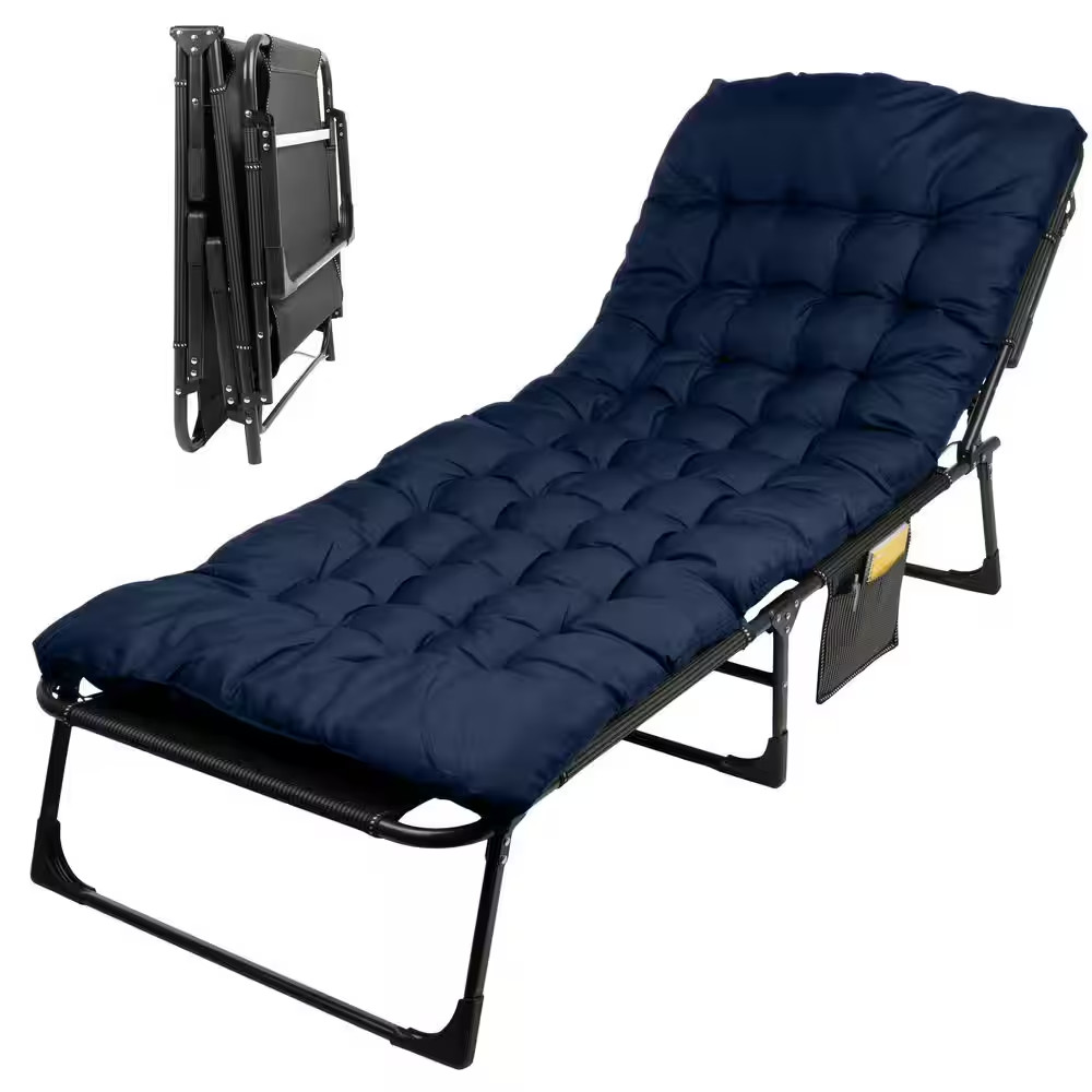 Camping Cot with Mattress, Navy
