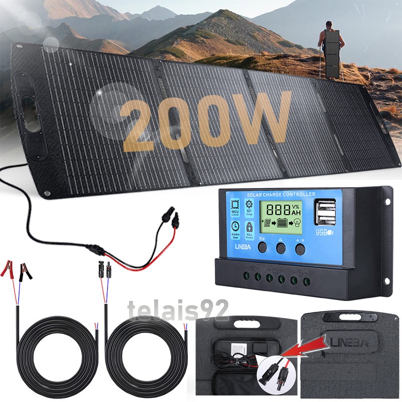 22V 200W Solar Panel Black Foldable Battery Home Caravan Camping Charge Power US