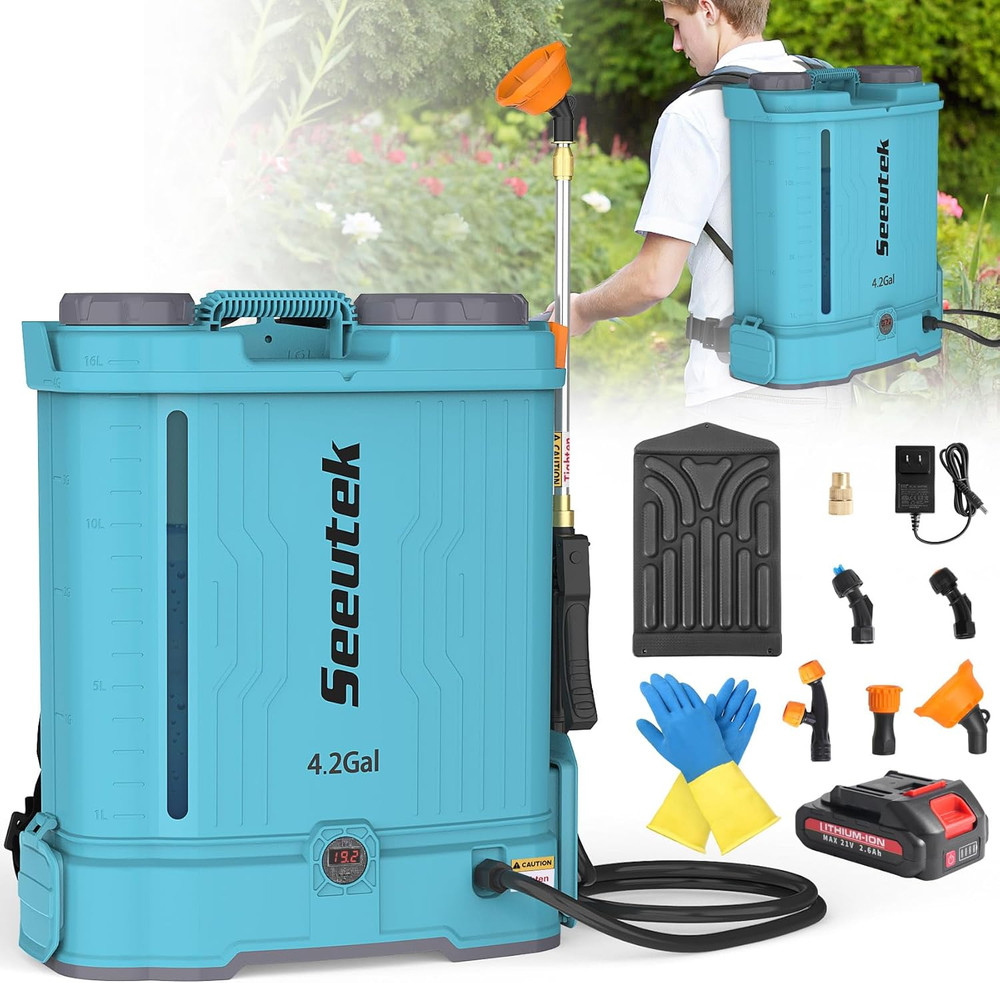 Backpack Sprayer Battery Powered 4.2 Gallon, 0-100 PSI Electric Back Pack Spraye