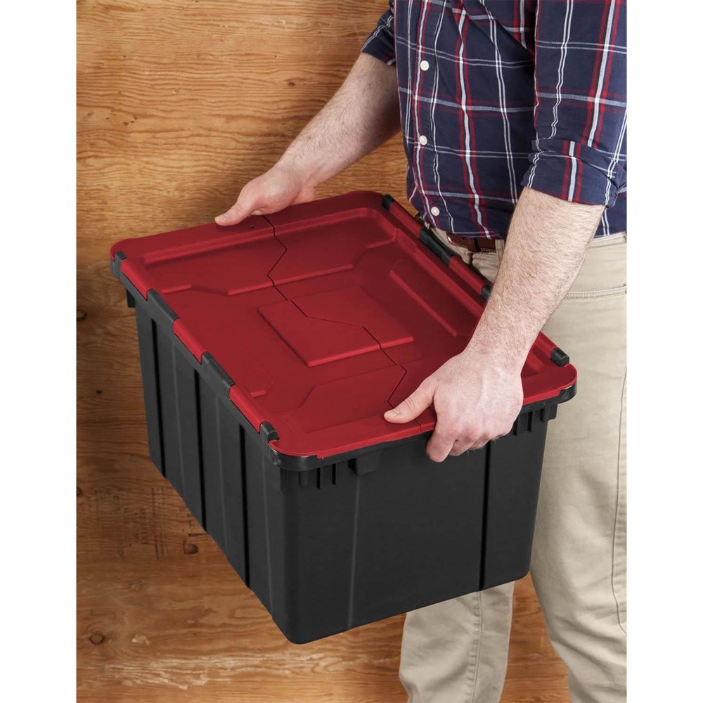 Sterilite 12 Gallon Hinged Lid Industrial Tote, Stackable Storage Bin, 6 Pack