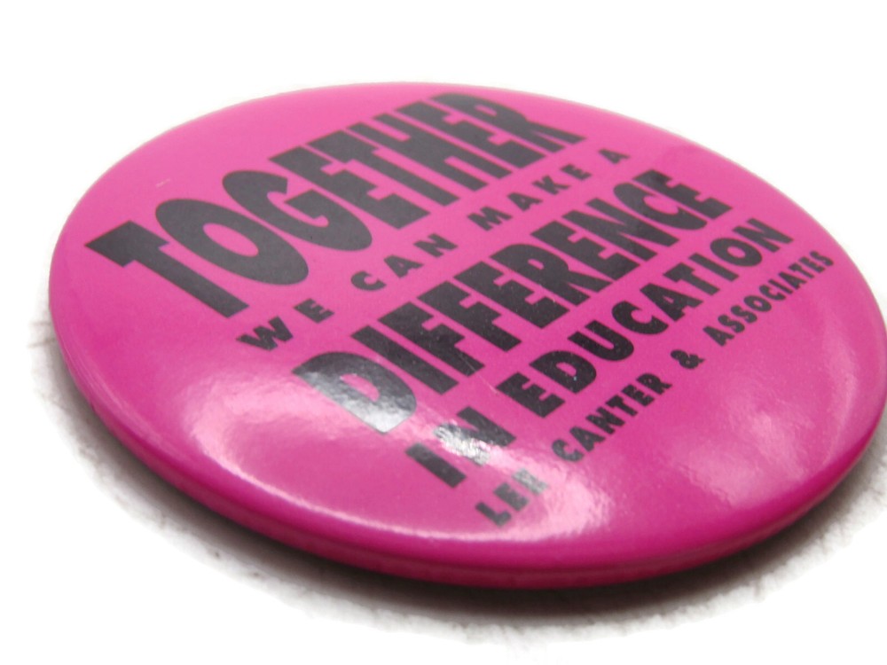 Vintage Lee Canter Education Pinback Button Pink "Make A Difference" Slogan