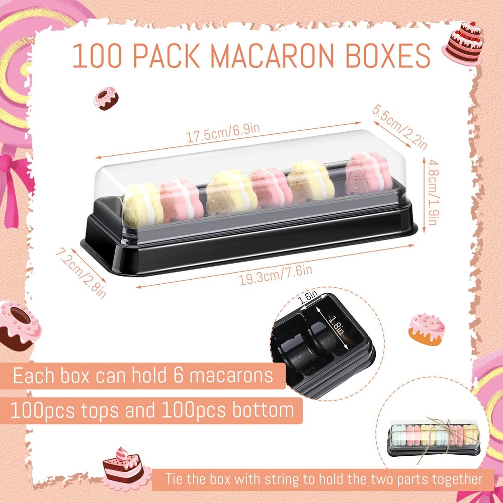 Remerry 100 Pcs Macaron Boxes with Clear Lids Bulk Macaroon Container