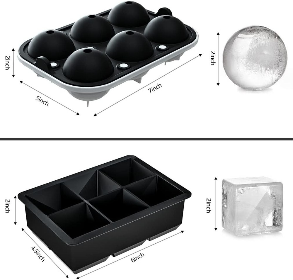 Versatile Ice Ball & Large Cube Trays - Dishwasher Safe & Durable Silicone