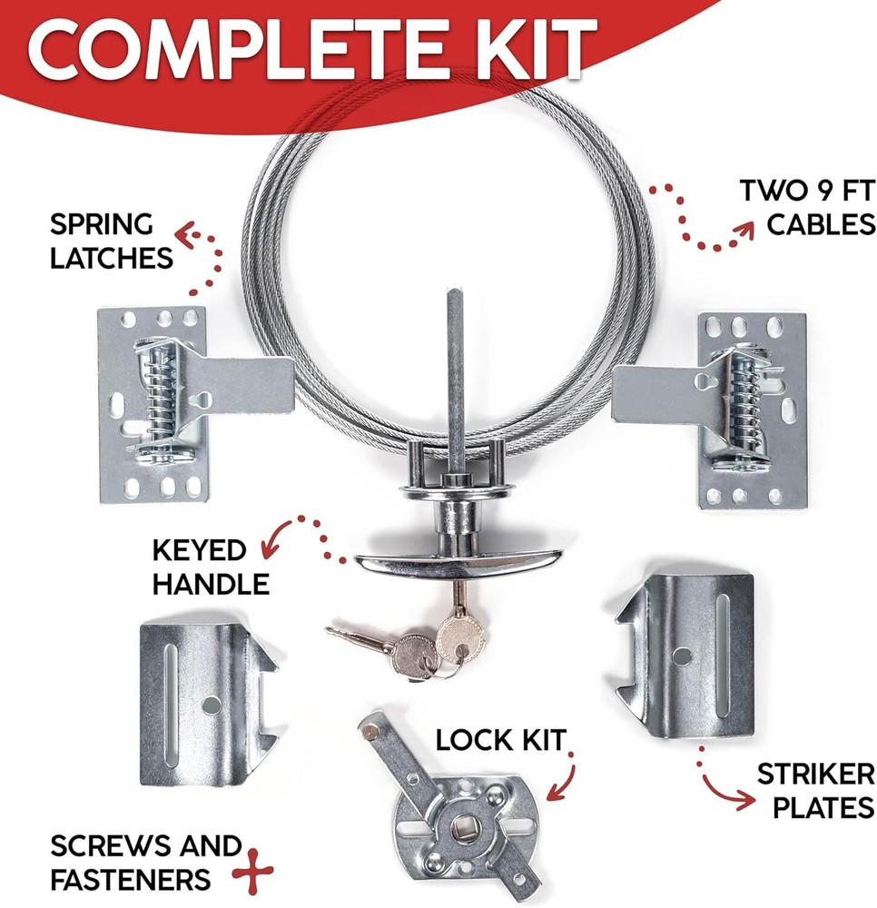 Secure Universal Garage Door Lock Kit with Spring Latch and Keyed Handle-Kit US