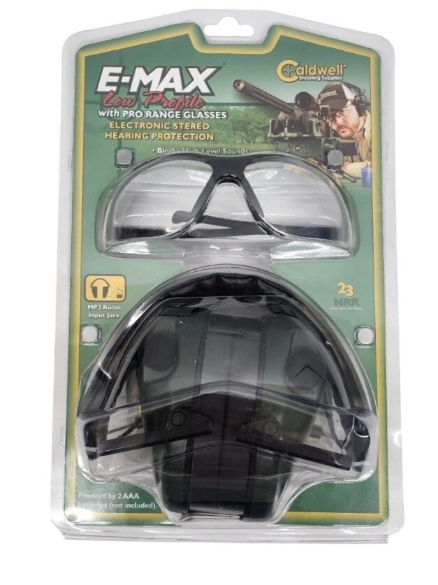 Caldwell E-Max Low Profile Electronic Hearing Protection & Pro Range Glasses Set