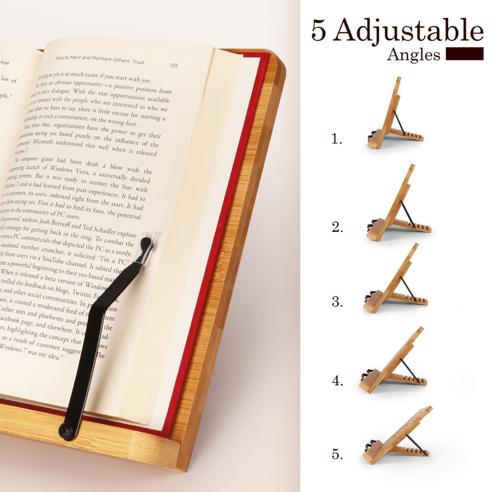 Adjustable Bamboo Book Stand Cookbook Holder Reading Rest Foldable Tablet Stand