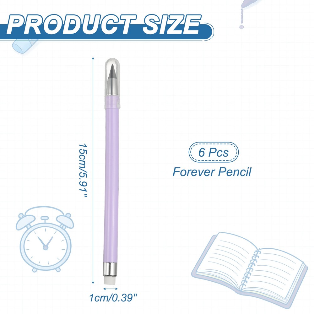 6 Pcs Mechanical Sharpened Forever Pencils Set, Purple