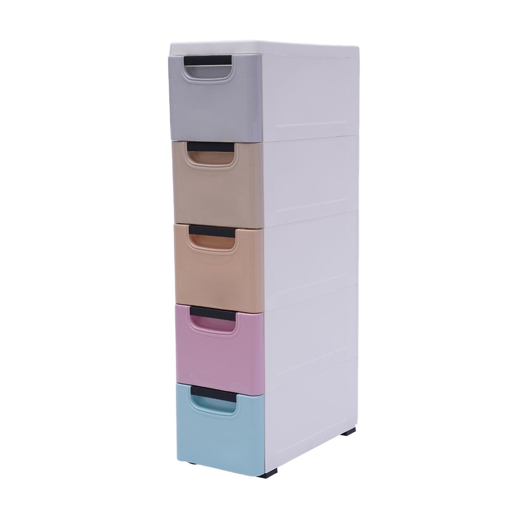 Plastic Stackable Storage Box Clothes Organizer Cabinet Tower 5 Drawer w/ Wheel