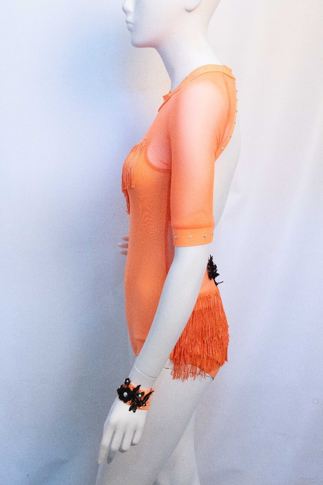 Custom Dance Competition Costume Size AS Orange Open Back Fringe