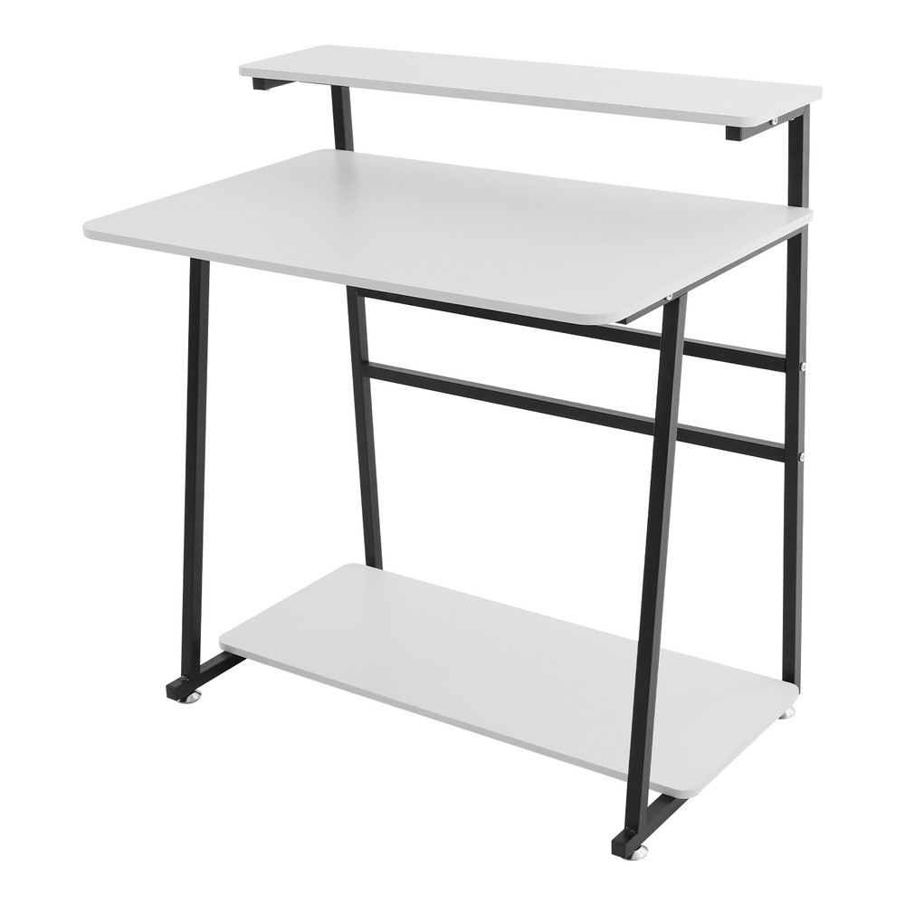 3-tier Computer Desk, Home Office Desk, Rolling Computer Desk, Black, White