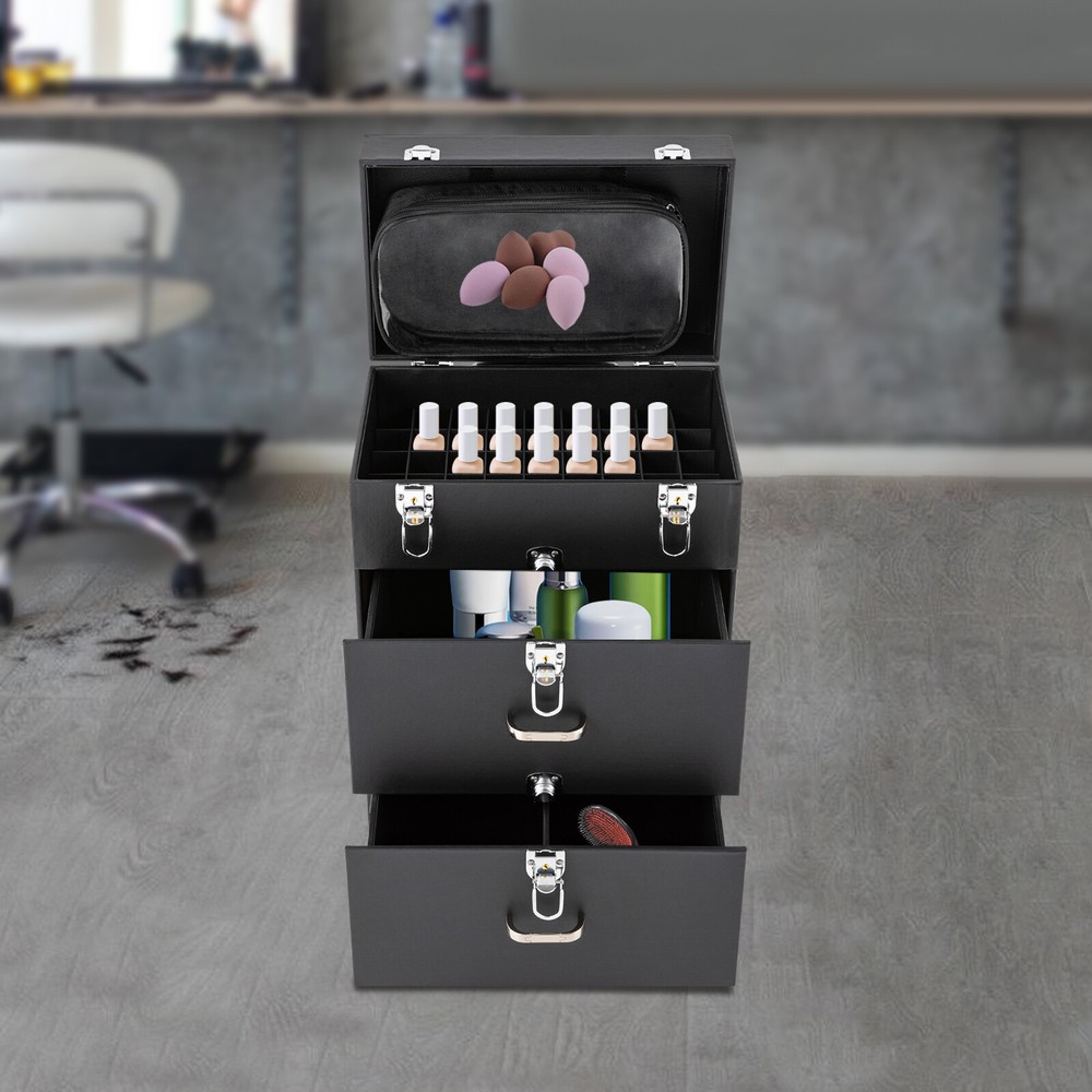 Rolling Makeup Train Case Cosmetic Trolley Makeup Storage Organizer Luggage Box!