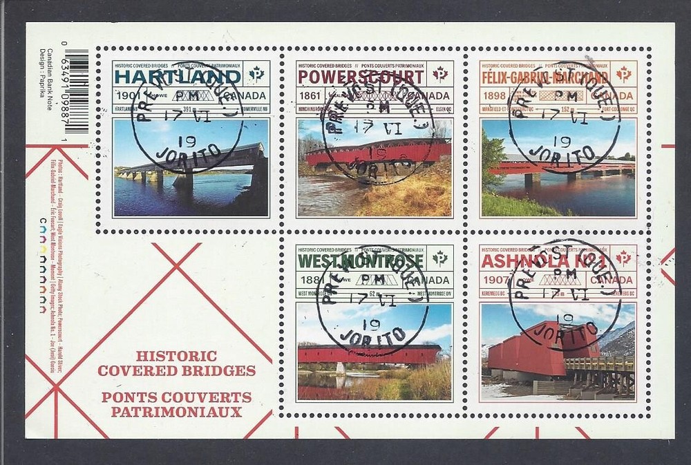 2019 Covered Bridges Souvenir Sheet CDS Cancel USED