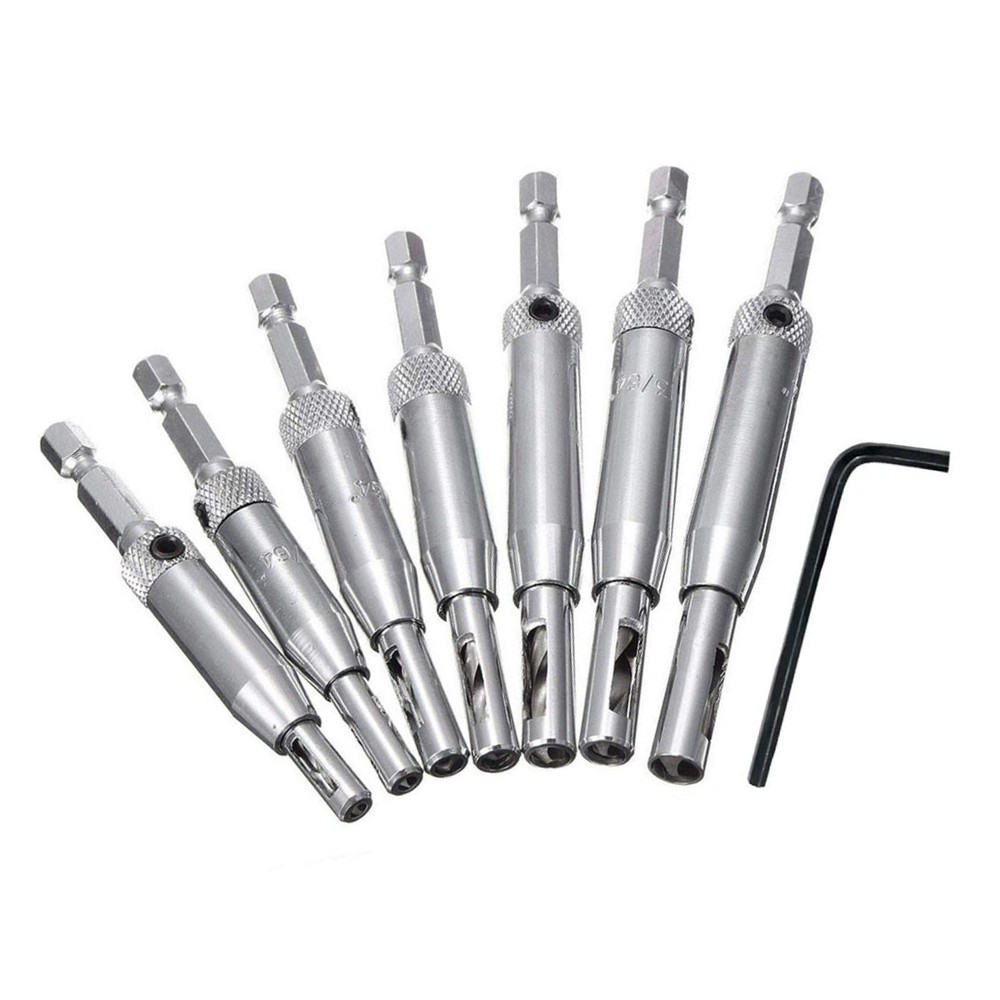 7pcs New Self Centering Hinge Hardware Drill Bit Set For Precise Positioning