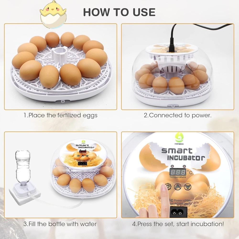 Incubators for Hatching Eggs 12 Egg Incubator with Automatic Egg Turning