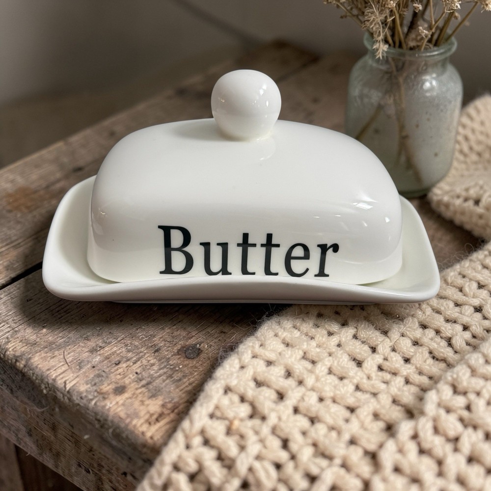 Grace's Teaware White Ceramic Rectangular Covered Butter Dish with Lid