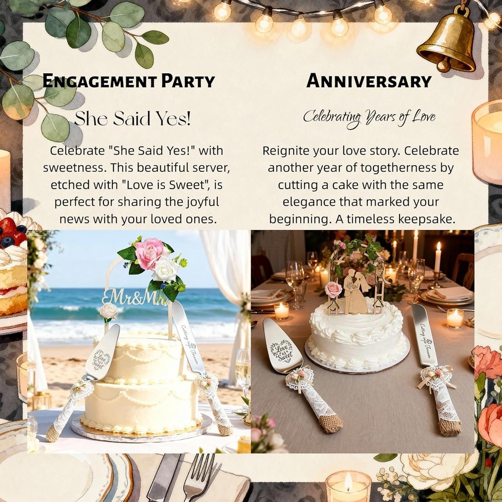 Wedding Cake Knife and Server Set – 10.83" Serrated Knife & 9.84" Server with
