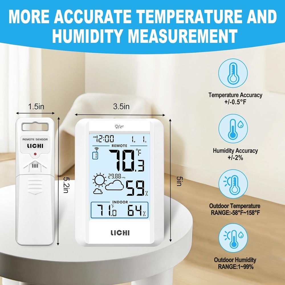 Indoor/Outdoor Thermometer Battery-powered Backlit display