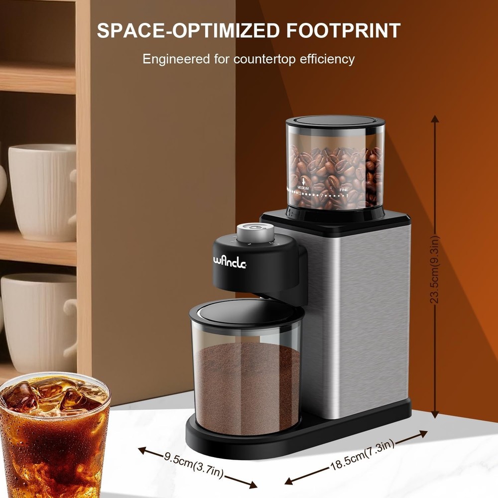 Wancle Conical Burr Coffee Grinder Electric - 200W Compact Automatic Bean Grinde