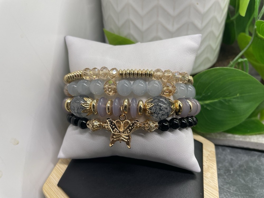 4” PC Handmade Boho Beaded Stackable 7” Plus Stretch Bracelet Set New B4790
