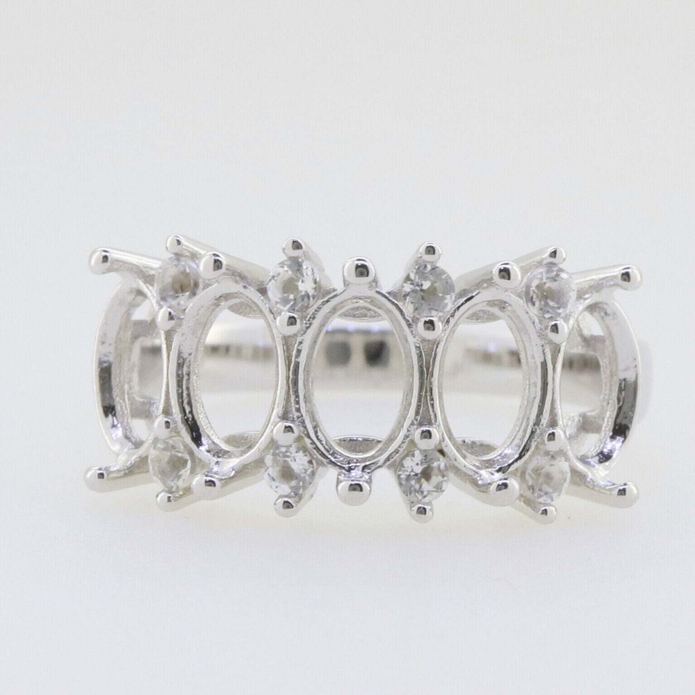 Sterling Silver Semi Mount Ring Setting Oval 7x5mm Multi Stone Band