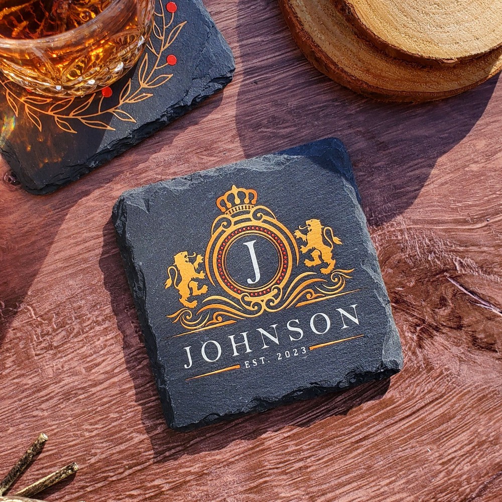 Custom Made Monogram Personalized Slate Stone Drink Coasters SLCCT