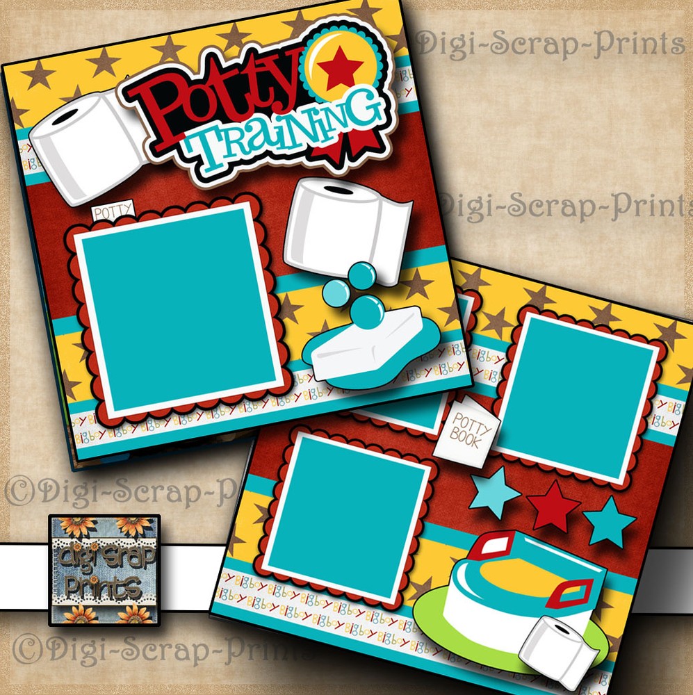 POTTY TRAINING ~ BOY 2 premade scrapbook pages paper piecing layout ~ DIGISCRAP