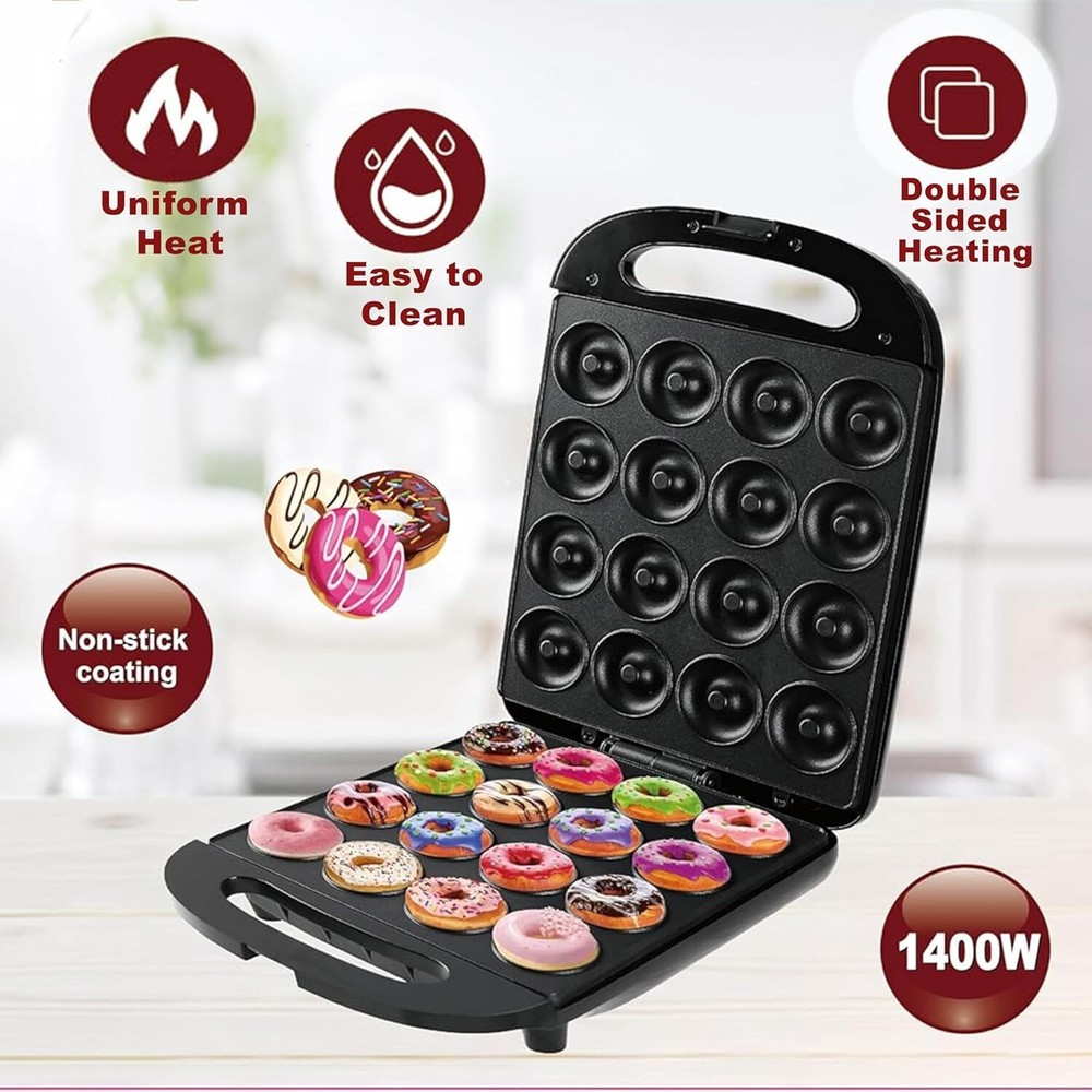 1400W Mini Donut Maker Machine Kitchen Baking for Breakfast, Snacks, Desserts