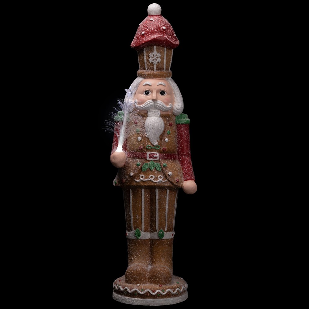 LED Lighted Gingerbread Christmas Nutcracker - 29" - Brown and Red