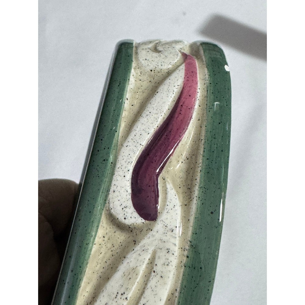 vintage studio art pottery soap dish green white