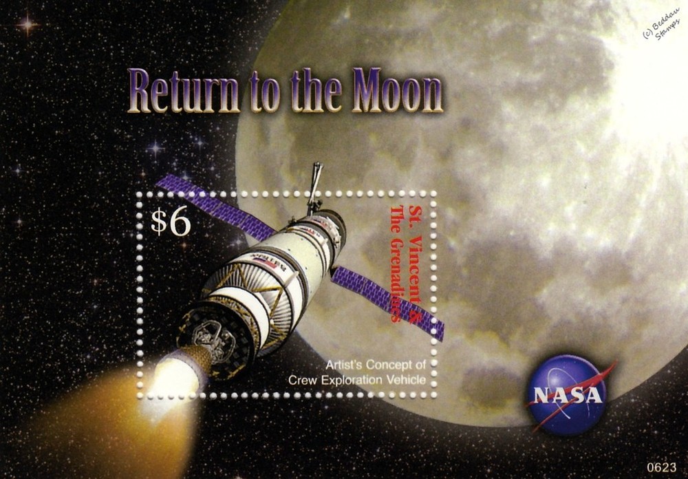 NASA Return to the Moon Spacecraft Space Stamp Sheet (2006 St Vincent)
