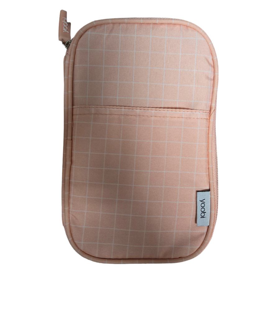 Yoobi | Pencil Case with 2 Zipper Organizer | Blush Grid