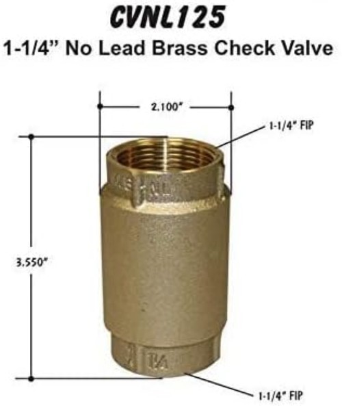 Versatile 1-1/4" No-Lead Brass Check Valve - Vertical or Horizontal Use