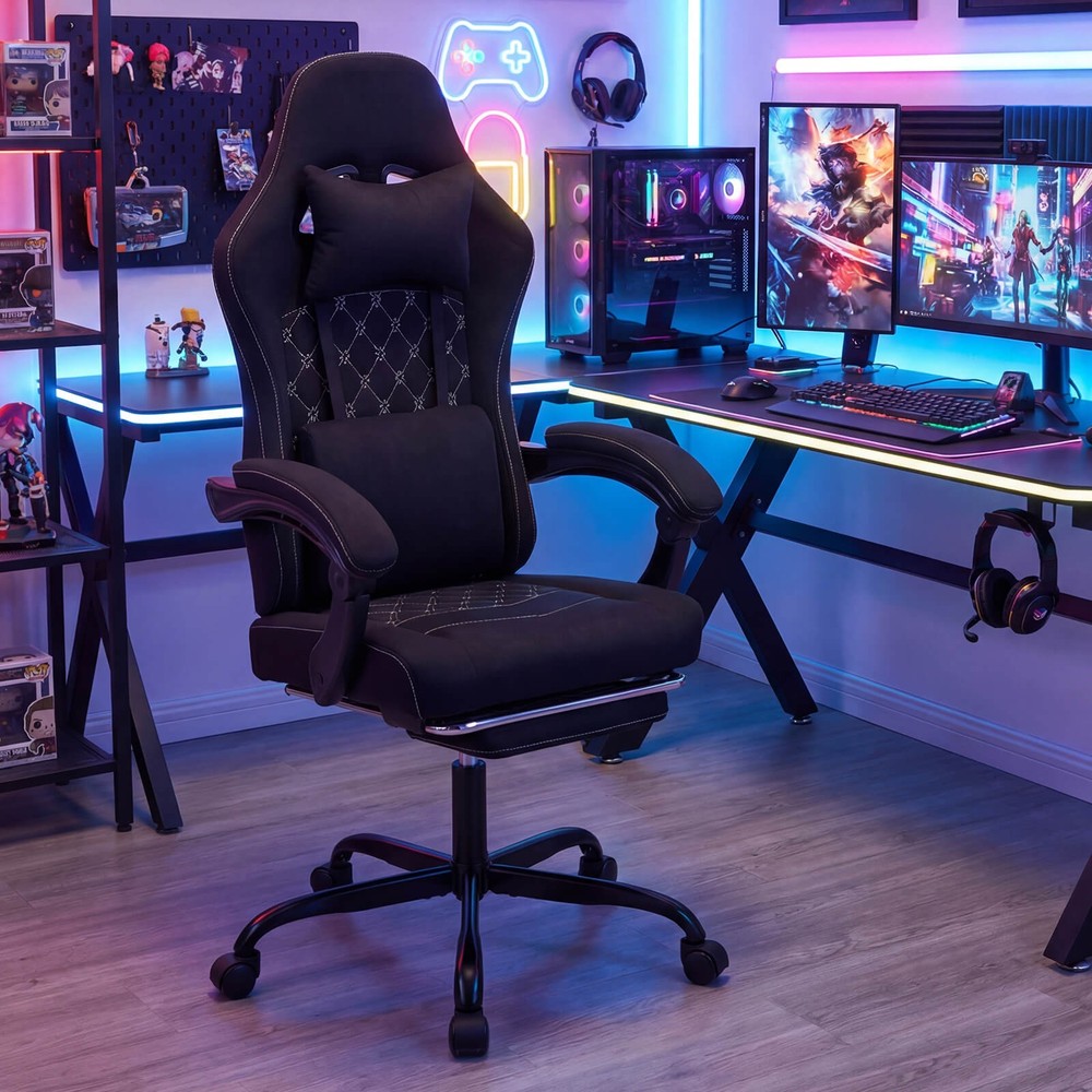 Height Adjustable Computer Chair w/Headrest, Lumbar Support, Linkage Armrests